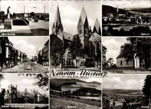 Ak Neheim Hüsten Arnsberg im Sauerland, Ruhrbrücke, Hauptstraße, Schloss Herdringen, Neheim, Röhrtal