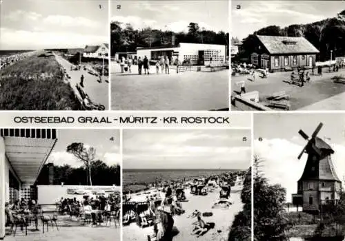 Ak Ostseebad Graal Müritz, Strandpromenade, Broiler-Gaststätte, Milchbar Seestern, Windmühle