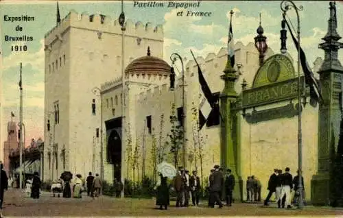 Ak Brüssel Brüssel, Ausstellung 1910, Spanischer und Französischer Pavillon