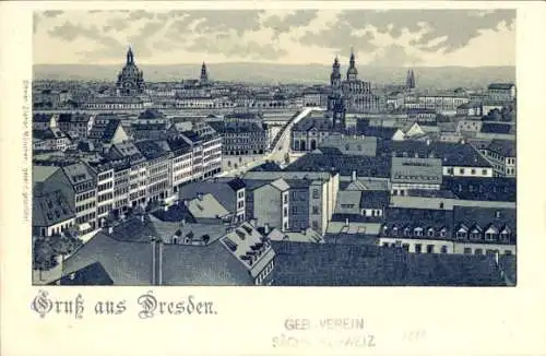 Litho Dresden Altstadt, Stadtansicht