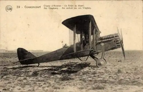 Ak Gossoncourt, Aviation Field, ein abfliegendes Flugzeug