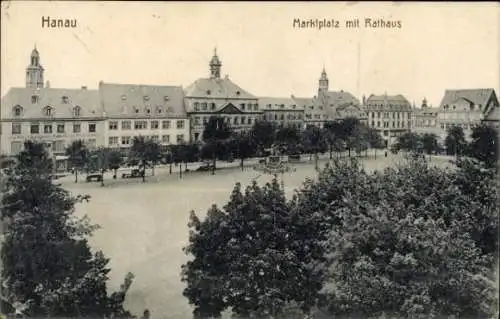 Ak Hanau am Main, Marktplatz mit Rathaus