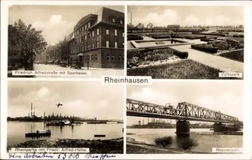 Ak Rheinhausen Duisburg, Friedrich Alfred Str., Volkspark, Rhein, Sparkasse, Friedrich Alfred Hütte