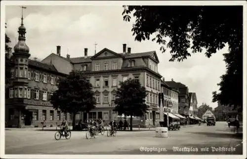 Ak Göppingen in Württemberg, Marktplatz mit Poststraße, Fahrradfahrer