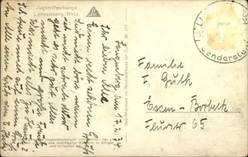 Ak Langenberg Velbert im Rheinland, DJH Jugendherberge, Außenansicht