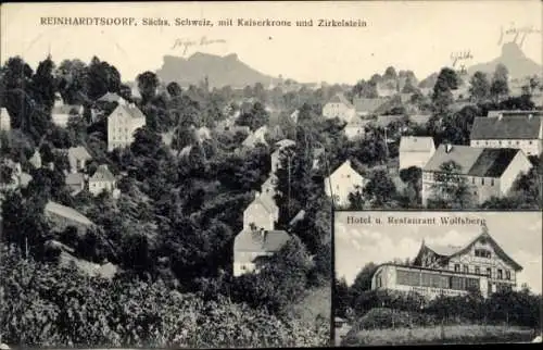 Ak Reinhardtsdorf Schöna in Sachsen, Kaiserkrone, Zirkelstein, Hotel Restaurant Wolfsberg