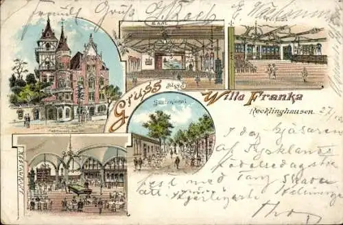 Litho Recklinghausen im Ruhrgebiet, Villa Franka, Saal, Gartenlokal, Restaurant