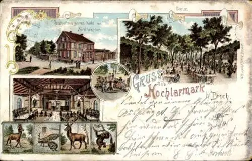 Litho Hochlarmark Recklinghausen im Ruhrgebiet, Gasthof zum grünen Wald, Garten