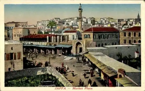 Ak Tel Aviv Jaffa Israel, Marktplatz, Minarett