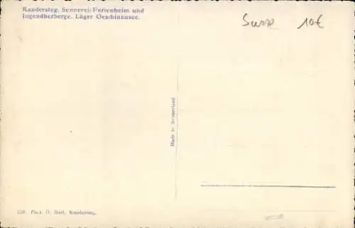 Ak Kandersteg Kanton Bern, Sennerei-Ferienheim, Jugendherberge, Läger Oeschinensee