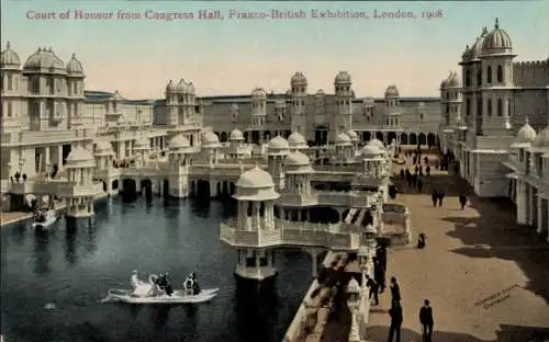 Ak London City England, Französisch-Britische Ausstellung 1908, Ehrenhof von der Kongresshalle