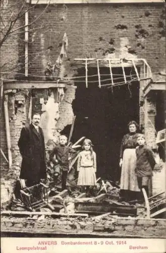 Ak Antwerpen Antwerpen Flandern, Bombenanschlag 1914, Leemputstraat, Berchem, Familie