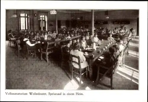 Ak Weilmünster im Taunus Hessen, Volkssanatorium, Speisesaal in einem Heim