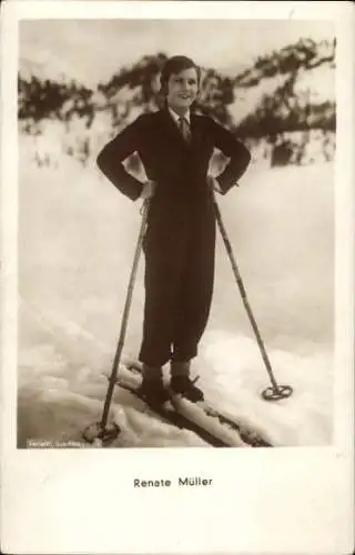 Ak Schauspielerin Renate Müller, Portrait auf Skiern, Amag 6063