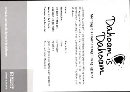 Ak Schauspielerin Senta Auth, Portrait, Serie Dahoam's dahoam, Rolle Veronika Brunner, Autogramm