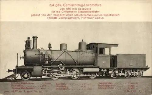 Ak Chilenische Eisenbahn, Gemischtzug-Lokomotive, Dampflok