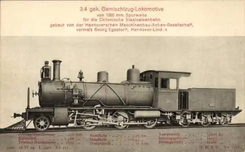 Ak Chilenische Eisenbahn, Gemischtzug-Lokomotive, Dampflok