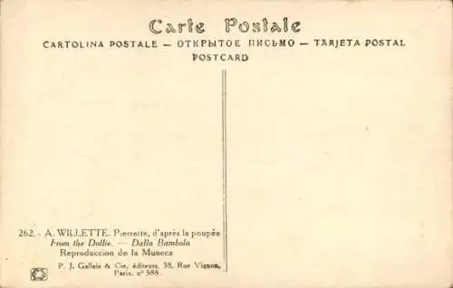 Künstler Ak Willette, A., Pierrette, d'apres la poupee, From the Dollie, Dalla Bambola