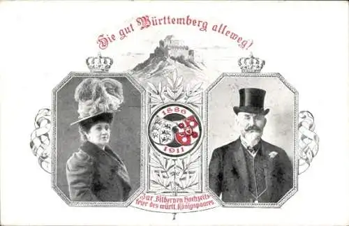 Ganzsachen Ak König Wilhelm II von Württemberg, Königin Charlotte, Silberhochzeit 1911