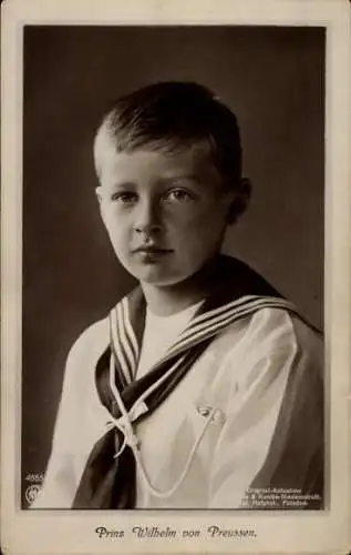 Ak Prinz Wilhelm von Preußen, Kinderportrait, Matrosenanzug