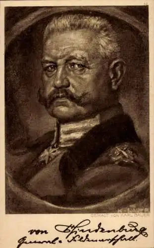 Künstler Ak Bauer, Karl, Generalfeldmarschall Paul von Hindenburg, Portrait