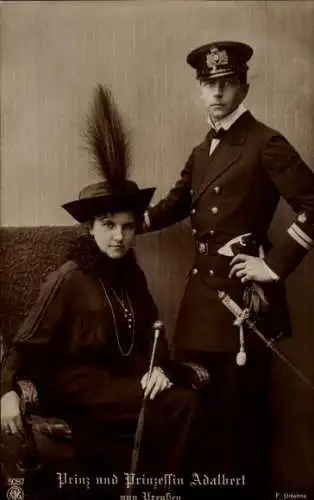 Ak Prinz Adalbert von Preußen, Adelheid von Sachsen Meiningen, Portrait, Uniform