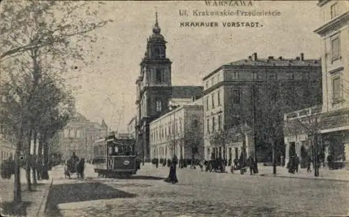 Ak Warszawa Warschau Polen, Krakauer Vorstadt, Straßenbahn