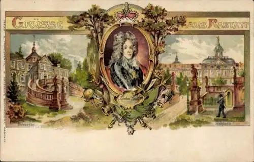 Litho Rastatt im Schwarzwald Baden, Schloss, Favorite, Fürst