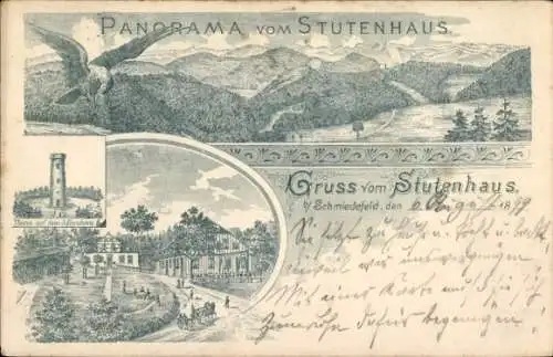 Litho Schleusingen in Thüringen, Stutenhaus am Adlersberg, Panorama