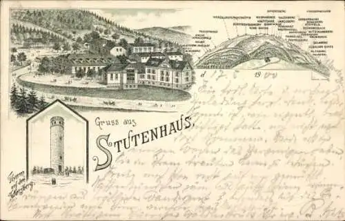 Litho Schleusingen in Thüringen, Stutenhaus am Adlersberg, Panorama