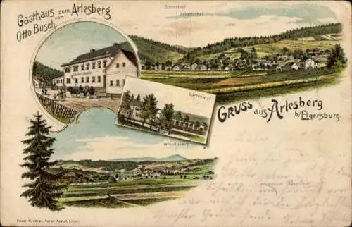 Litho Arlesberg Geraberg in Thüringen, Gasthaus zum Arlesberg, Panorama