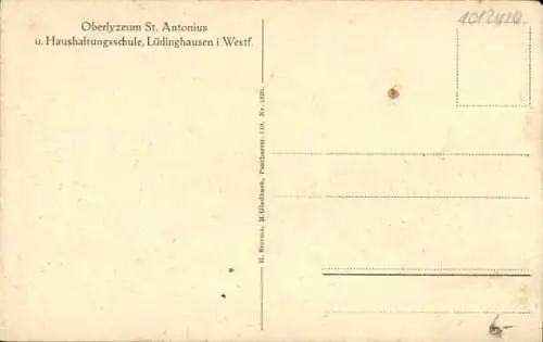 Ak Lüdinghausen im Münsterland Westfalen, Oberlyzeum St. Antonius, Haushaltungsschule, Bücherei