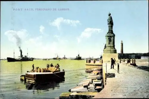 Ak Port Said Ägypten, Statue von Ferdinand de Lesseps