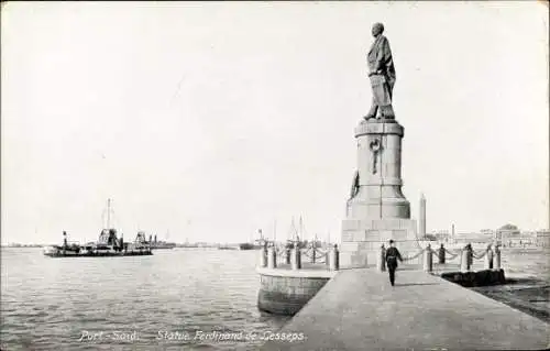 Ak Port Said Ägypten, Statue von Ferdinand de Lesseps