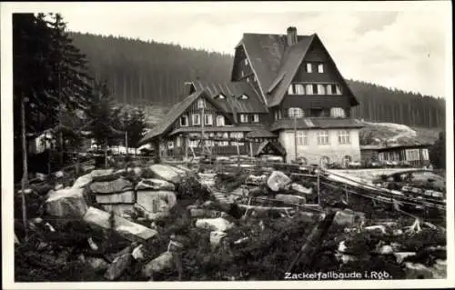 Ak Riesengebirge, Zackelfallbaude, Schronisko Kamienczyk, Felsen