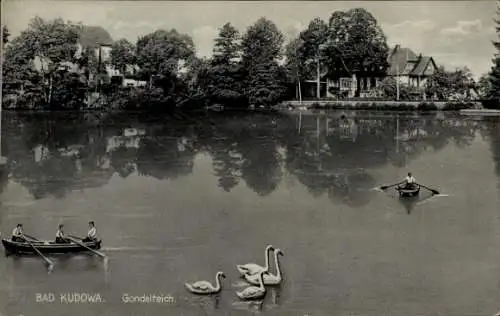 Ak Kudowa Zdrój Bad Kudowa Schlesien, Gondelteich, Ruderboote, Schwäne