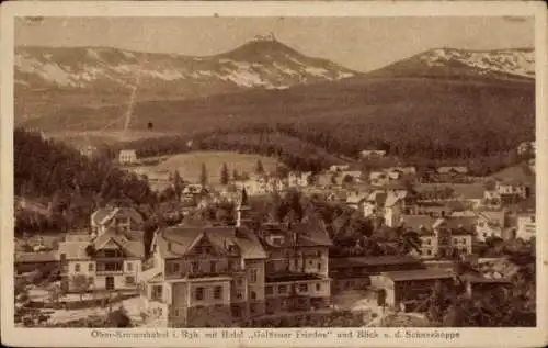 Ak Karpacz Krummhübel Riesengebirge Schlesien, Hotel Goldener Frieden, Schneekoppe