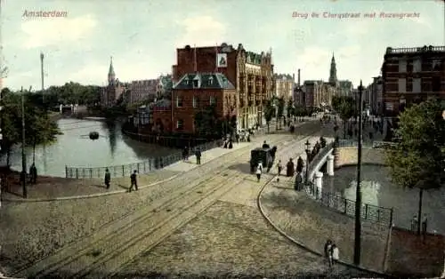 Ak Amsterdam Nordholland Niederlande, Brücke de Cierqstraat mit Rozengracht