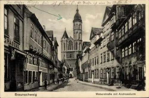 Ak Braunschweig in Niedersachsen, Weberstraße mit Andreasturm