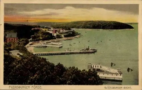 Ak Glücksburg an der Ostsee, Flensburger Förde, Glücksburger Bucht, Dampfersteg