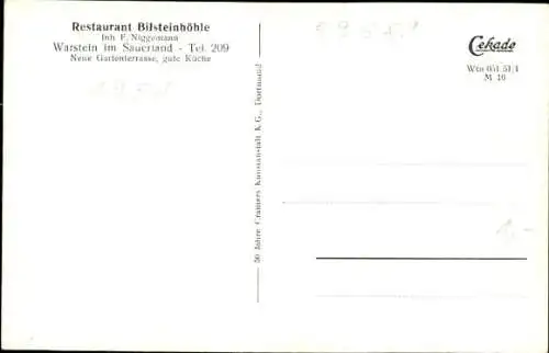 Ak Warstein im Sauerland, Tropfsteinhöhle, Bärenfriedhof, Restaurant Bilsteinhöhle