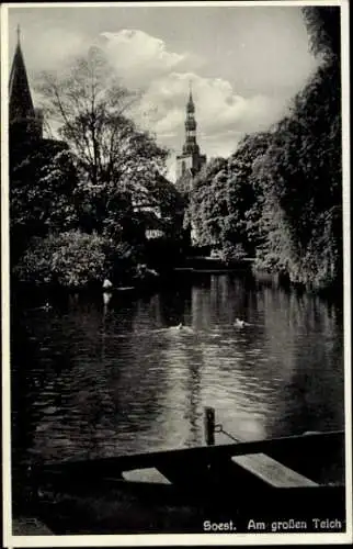 Ak Soest in Westfalen, großer Teich, Teilansicht, Turm