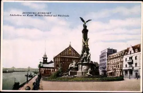 Ak Duisburg im Ruhrgebiet, Schifferbörse, Kaiser-Wilhelm-Denkmal