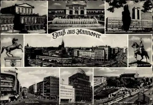 Ak Hannover in Niedersachsen, Ernst-August-Denkmal, Hauptbahnhof, Sachsenross, Stadtzentrum