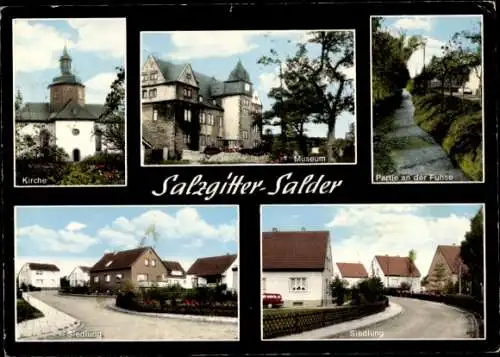 Ak Salder Salzgitter in Niedersachsen, Teilansichten, Kirche, Museum, Fuhse