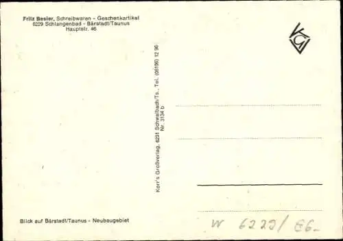 Ak Schlangenbad im Taunus Hessen, Gesamtansicht, Schreibwaren Fritz Besler