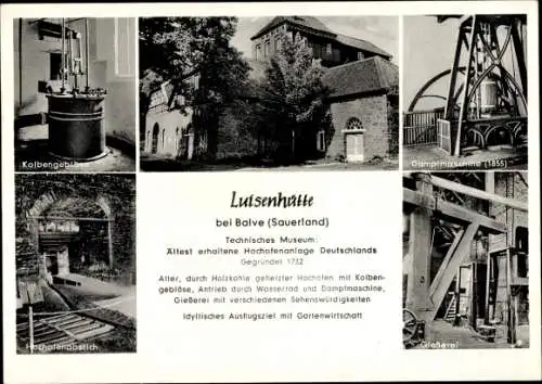 Ak Wocklum Balve im Sauerland, Technisches Museum Luisenhütte, Kolbengebläse, Hochofenabstich