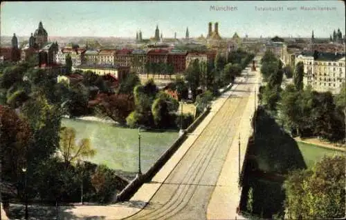 Ak München, Teilansicht, Brücke, Blick vom Maximilianeum