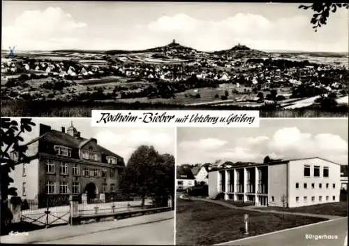 Ak Rodheim Bieber Biebertal in Hessen, Totalansicht, Schule, Bürgerhaus