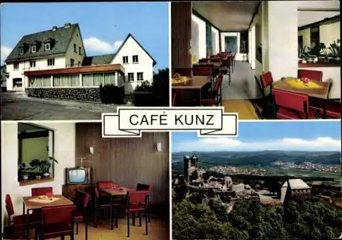 Ak Greifenstein im Westerwald Hessen, Cafe Kunz, Inneres, Blick zur Burg